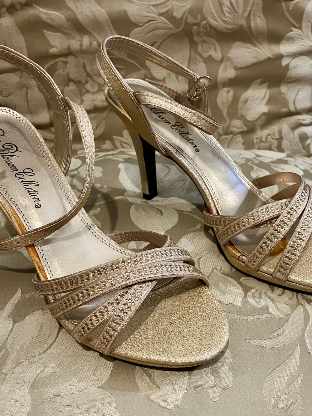 De Blossom Collection Gold Glitter Strappy Heels